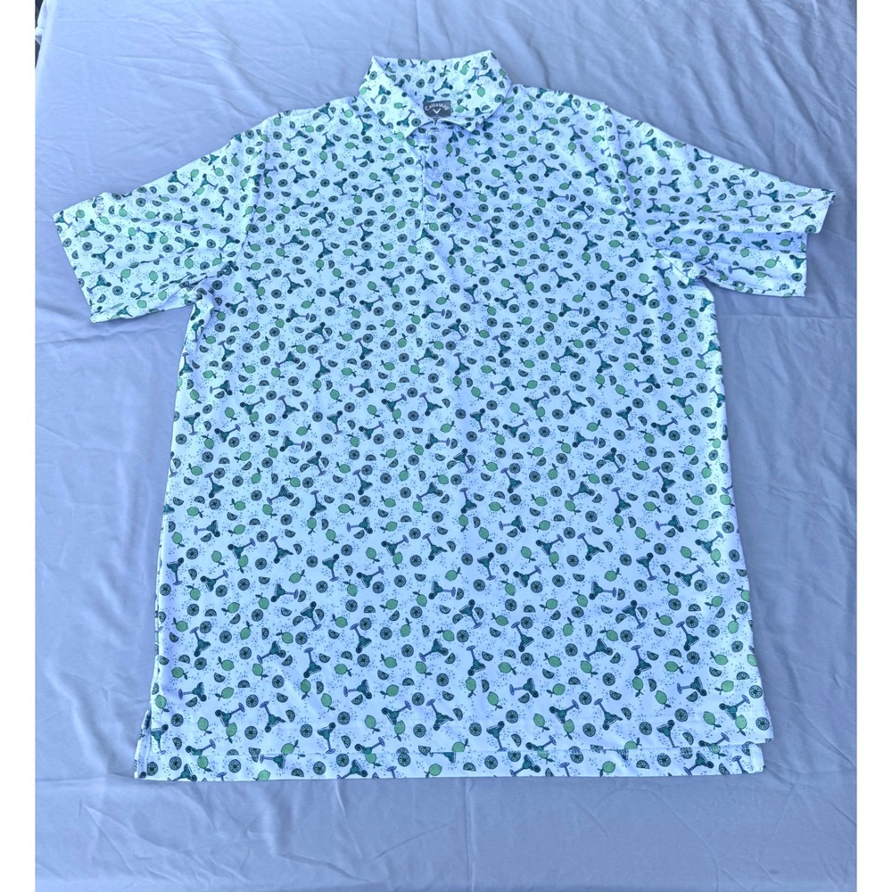 Callaway Mens Opti-Dri Golf Polo Shirt White Margarita Lime Print 

Size Medium